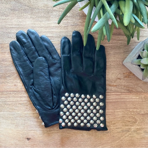 Black Leather Gloves with Silver Studs - Picture 1 of 6